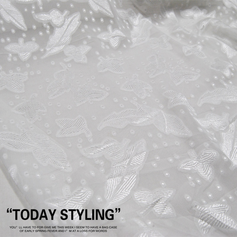 白色小花朵真丝剪花绡连衣裙上衣旗袍汉服桑蚕丝服装布料面料特价