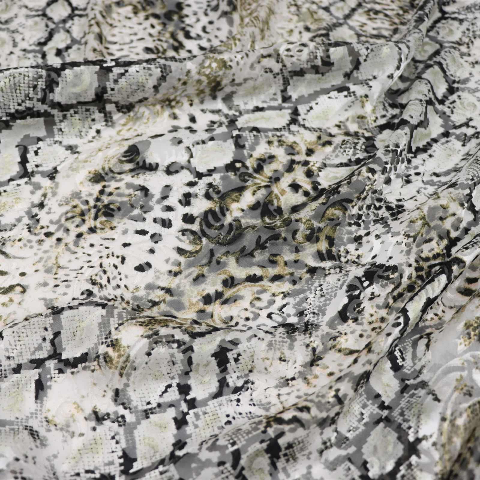 宽幅蛇皮花纹真丝烂花绡旗袍汉服连衣裙衬衫桑蚕丝服装布料面