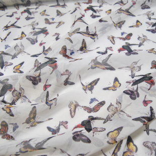 12姆米宽幅白底蝴蝶真丝乔其纱连衣裙旗袍衬衫 布料面料 桑蚕丝服装