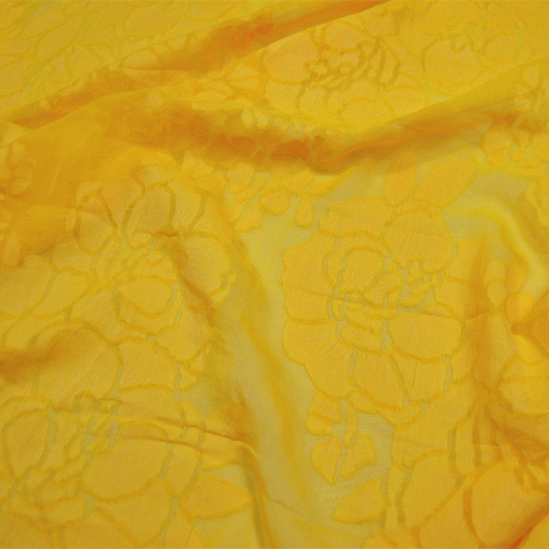 宽幅黄色系大花真丝乔其纱剪花绡连衣裙旗袍桑蚕丝服装布料面料