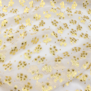 布料 白底小花朵丛乔其纱真丝织金汉服旗袍连衣裙桑蚕丝服装