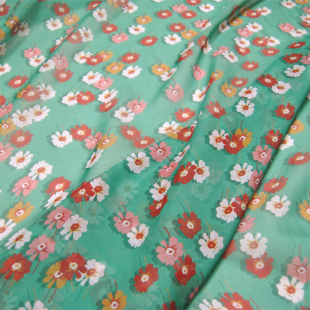 绿底小碎花朵真丝雪纺纱连衣裙衬衫 布料面料 丝巾半身裙桑蚕丝服装