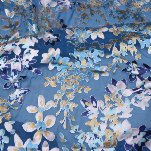 宽幅蓝底花朵真丝烂花绡旗袍汉服连衣裙衬衫桑蚕丝服装布料面料