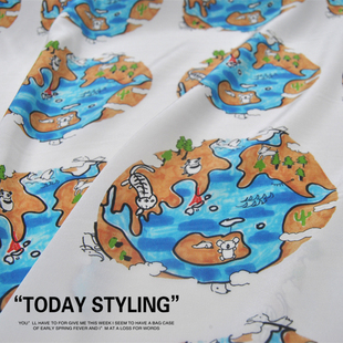 白底圈圈卡通真丝双绉衬衫 布料面料 连衣裙半身裙桑蚕丝服装