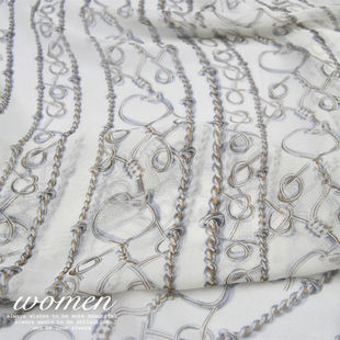 面料布料 连衣裙衬衫 宽幅白底竖条纹 真丝乔其纱面料