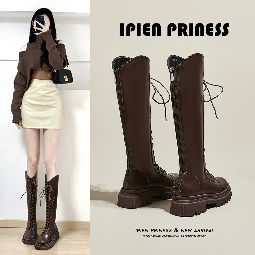 英伦风马丁靴女厚底不过膝长筒靴