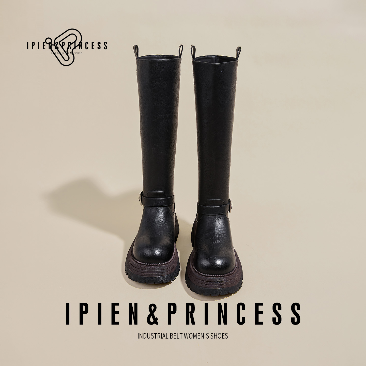 厚底高跟骑士靴女2025秋冬新款黑色英伦风长筒机车靴百搭瘦瘦靴子