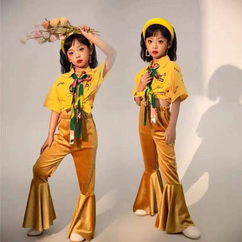 复古港风女童演出六一表演弹力喇叭裤跳舞爵士怀旧T台潮服890年代
