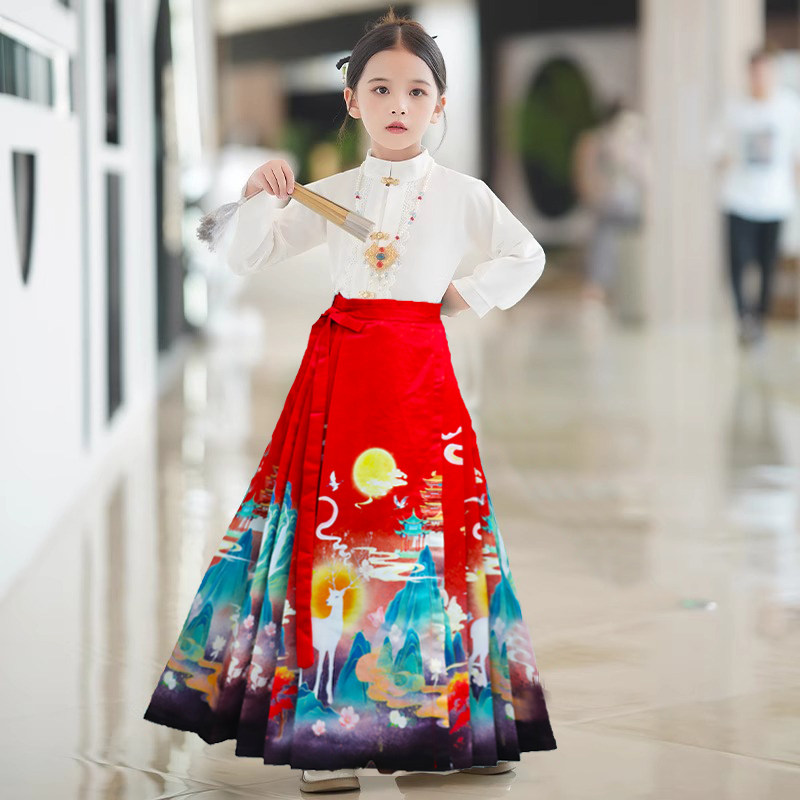 2024新款儿童马面裙女童套装秋冬季中国风古装汉服拜年服女孩唐装