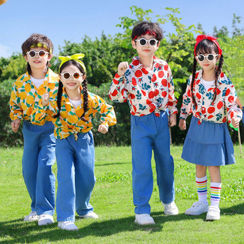 儿童啦啦队演出服幼儿园复古港风表演服中小学生运动会开幕式服装