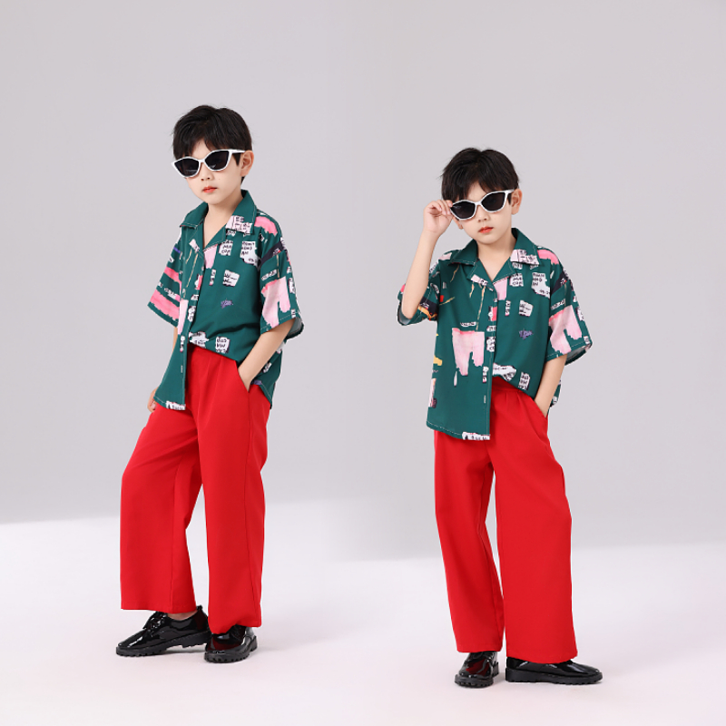 六一儿童节表演服街舞潮服夏季嘻哈衬衫套装幼儿园毕业服装演出服