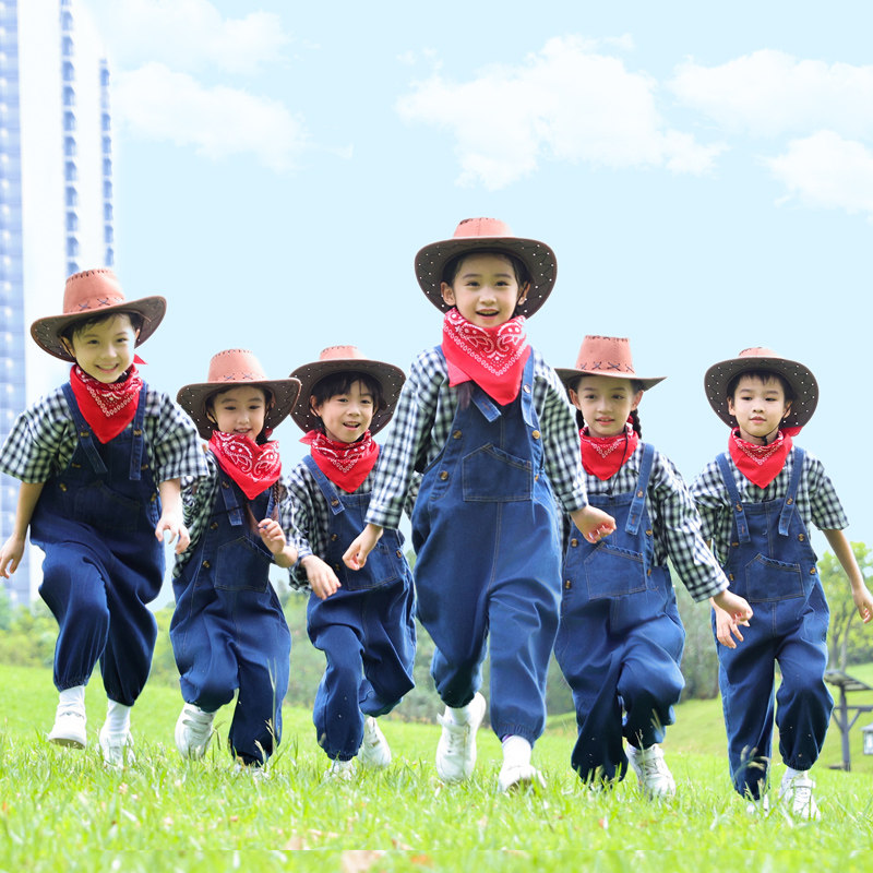 牛仔很忙舞蹈服装演出服男女幼儿舞蹈服背带裤西部牛仔套装小学生