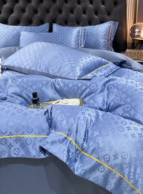 北欧简约60s贡缎提花水洗真丝床上用品四件套夏季冰丝三件套床笠4