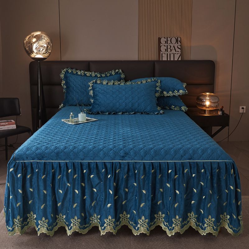 秋冬高克重加厚宝宝绒欧式床裙款三件套床裙单件床垫遮丑裙边防滑