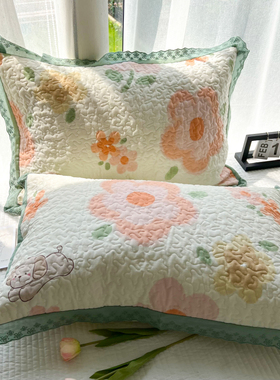 全棉夹棉花边长枕套一只装枕头罩加厚48x74加大50x80枕芯套一对装