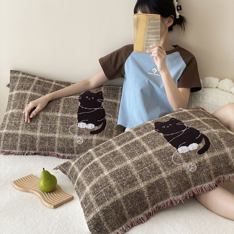 全棉纯棉软萌流苏枕巾四层纱布单品枕头盖巾枕芯垫防头油防滑隔脏