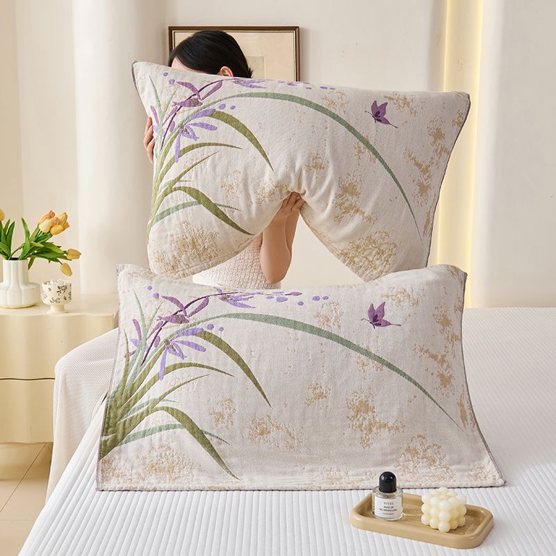 大版花枕巾单只装52×75一对水洗全棉枕头垫家用盖巾吸汗透气舒适