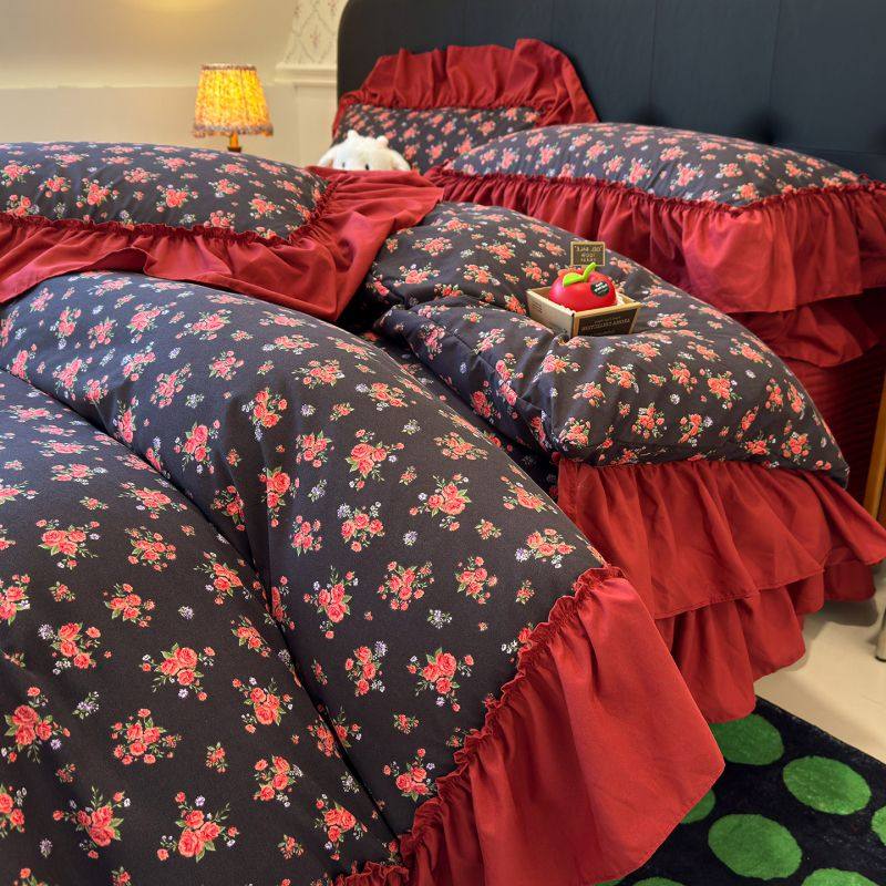 韩系古法韩国水洗棉仿棉云感棉大布袋法式浪漫花边床盖四件套家用,床上用品,床品套件/四件套/多件套,淘宝优惠券,粉丝福利购,淘宝优惠卷