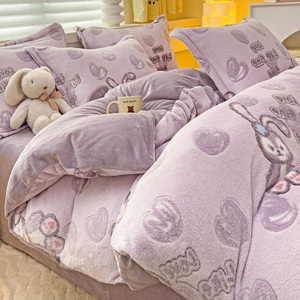 牛奶雪花绒被套单件双面加绒四件套秋冬季被单珊瑚绒被罩150x200