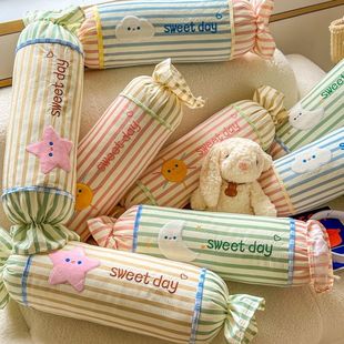 新款 ins奶油风花边奶糖枕65cm可拆卸条纹糖果枕头枕芯舒适网红款