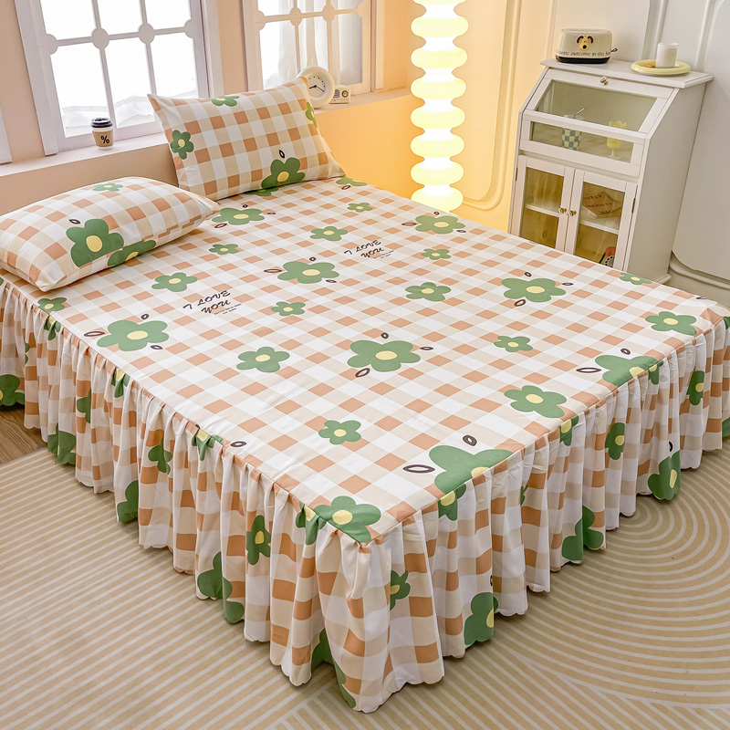 新款韩式磨毛防滑床裙床罩单件花边款防尘罩非全棉纯棉床单三件套