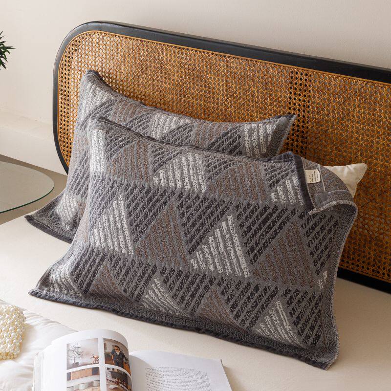 全棉纯棉色织巴恩风纱布枕巾