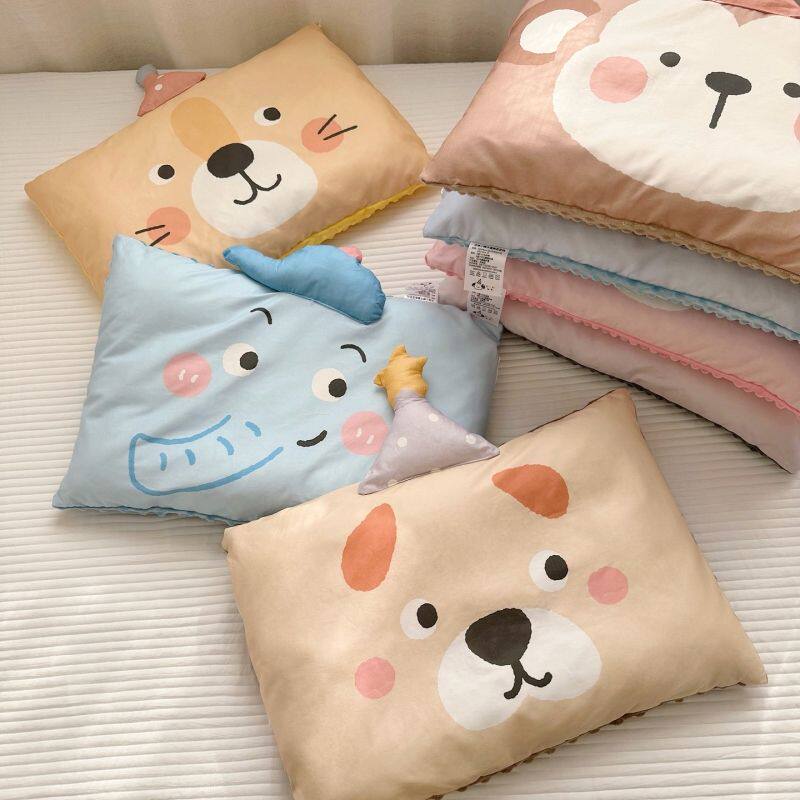 小动物卡通印花立体帽子A版全棉B版豆豆绒枕头含枕芯幼儿园宿舍用