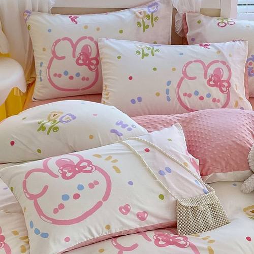 A版全棉B版豆豆绒棉绒单枕套48x74cm枕套一对装双面可用加厚保暖