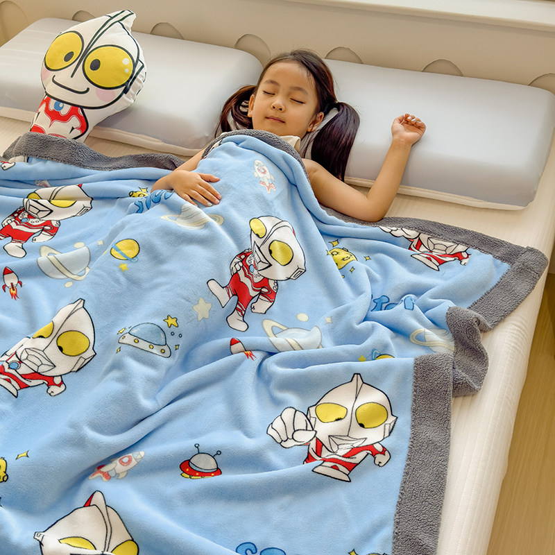 卡通风儿童牛奶绒毛毯单件双层加厚秋冬季小被子幼儿园午睡盖被毯