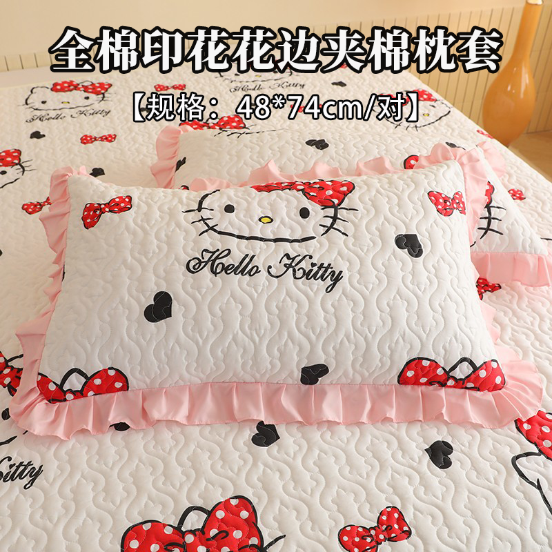 新款全棉卡通印花花边夹棉枕套