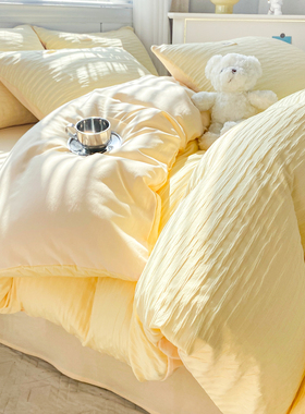 ins风泡泡纱床上四件套水洗棉三件套床单被套宿舍床笠单被套简约