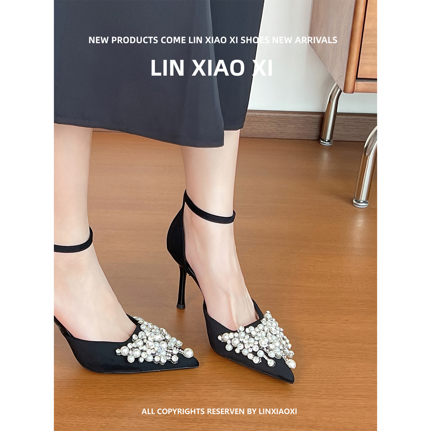 春夏新款法式黑色小高跟鞋女细跟尖头不累脚绝美凉单鞋女款配裙子