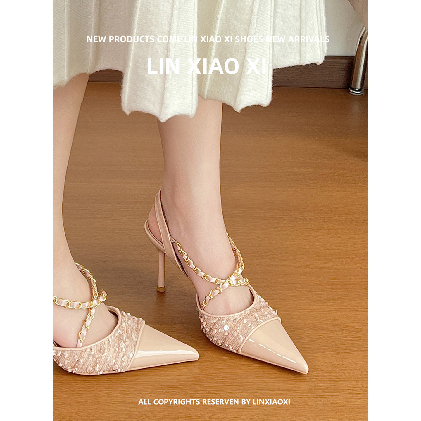 绝美裸色高跟鞋女细跟尖头交叉带配裙子凉鞋女款2026新款夏季外穿