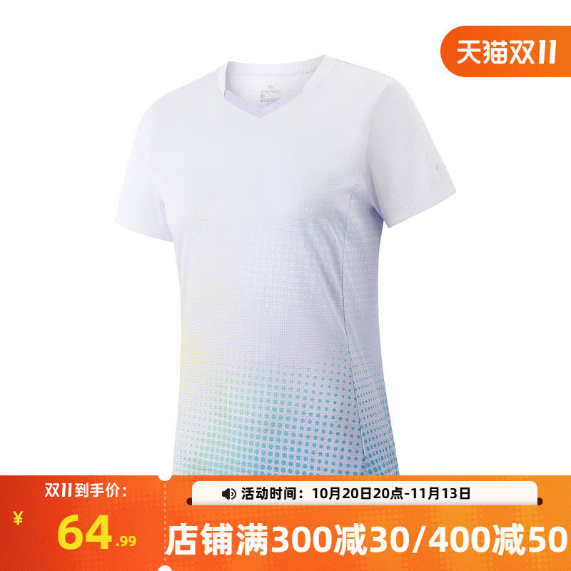 361羽毛球服女2026秋季新款速干清爽透气V领运动T恤女子印花上衣