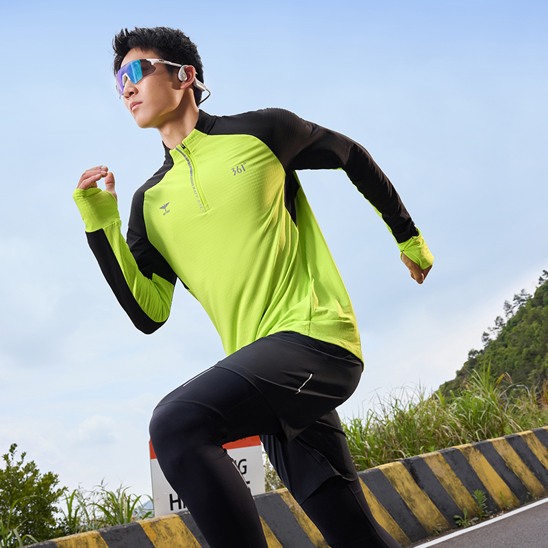 361速干运动T恤男2025冬季新款男士半开襟修身跑步服长袖运动上衣