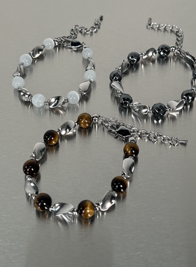 复古钛钢手链男潮ins高级感小众设计男女情侣嘻哈串珠手饰不掉色