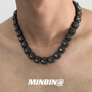 美式 欧美高街嘻哈锁骨链男女高级感情侣配饰 潮牌宝石镶钻项链男士