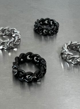 古巴链条戒指男潮牌 钛钢不掉色 简约风个性街头嘻哈女食指戒手饰