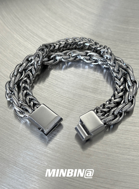 双层钛钢手链男士小众高级冷淡风欧美嘻哈设计感男女手饰品不掉色