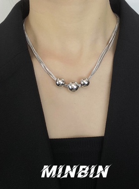 圆珠几何项链女ins冷淡风简约小众设计感嘻哈复古多层气质锁骨链