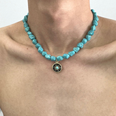 欧美复古太阳花松石项链女ins嘻哈小众设计感锁骨链男生配饰潮牌