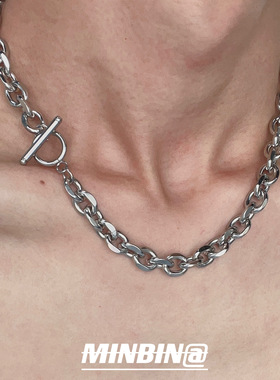 OT扣古巴钛钢项链男女ins嘻哈街头潮酷不掉色颈链冷淡风锁骨链男