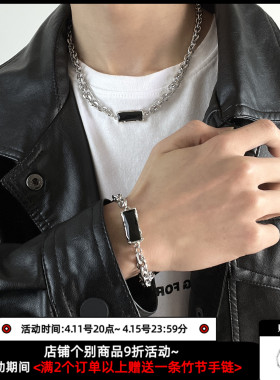 双层黑宝石项链男潮设计感小众