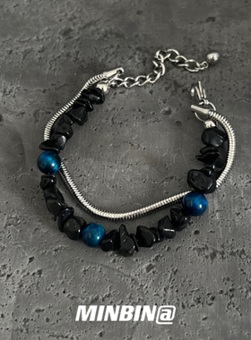 双层黑碎石蓝虎眼石手链