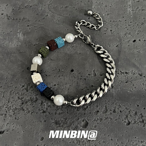 彩色火山石拼接古巴手链
