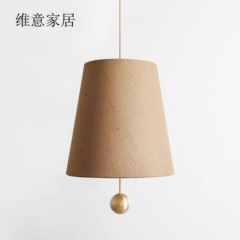 中古简约亚麻布艺吊灯 法式复古卧室餐厅岛台创意金属球装饰灯具