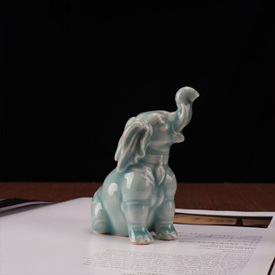 DIY青瓷小象摆件太平有象千年龙龟书架案头小摆件弟窑梅子青手办