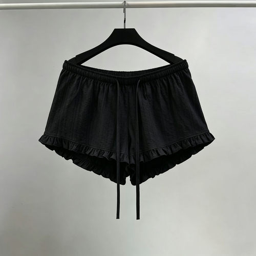 荷叶边阔腿休闲短裤女