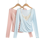 蕾丝花边吊带背心内搭套装 两件套 t恤女装 辣妹深v领交叉褶皱长袖