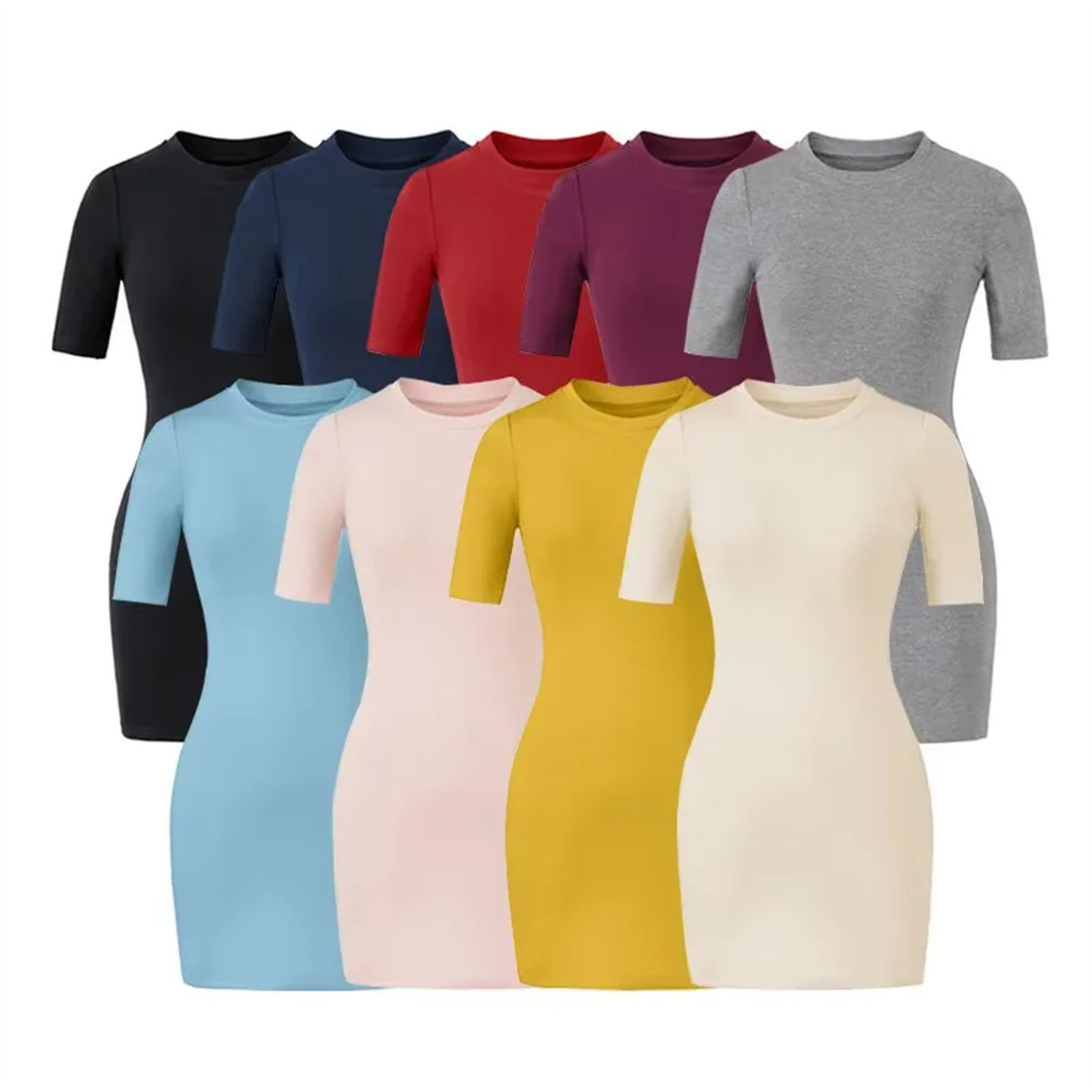 辣妹小圆领短袖连衣裙女夏季小个子弹力紧身收腰性感打底包臀短裙